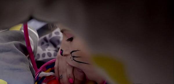 Teen stepsisters in bunny uniforms finding easter eggs
